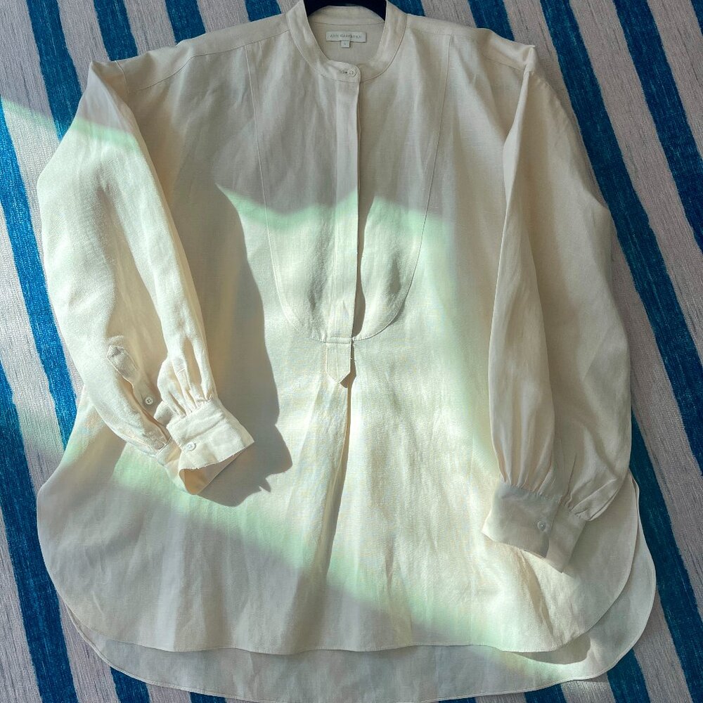 Ann Mashburn Indira Bib-Front Tunic in Natural Silk/Linen Sz L